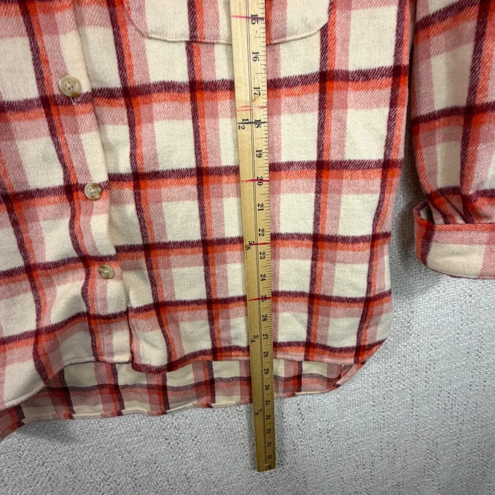 BKE Mens Plaid Flannel Button Up Shirt Long Sleeve Cream Orange Red XXL